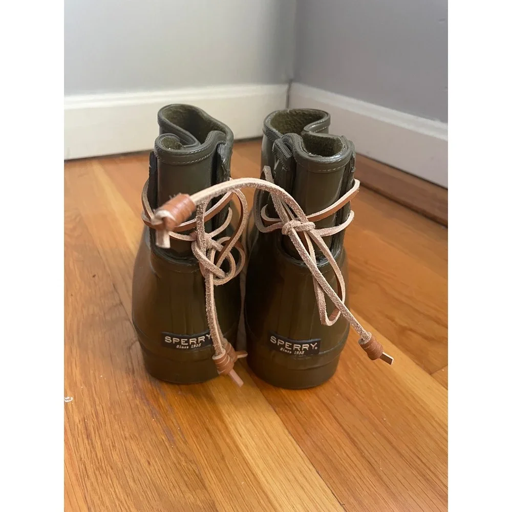 Sperry Top-Sider Saltwater Olive Green Rubber Rain Boots Womens 8 STS99566